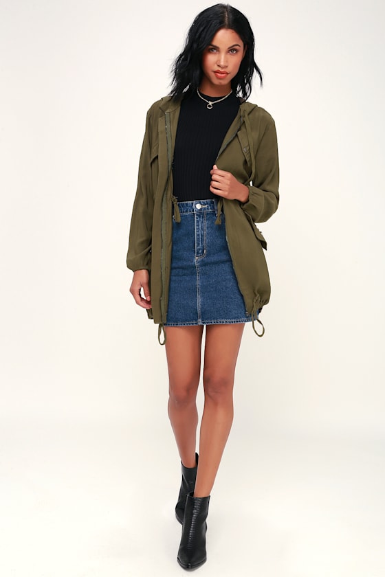 Classic Olive Green Jacket Hooded Jacket Long Line Jacket