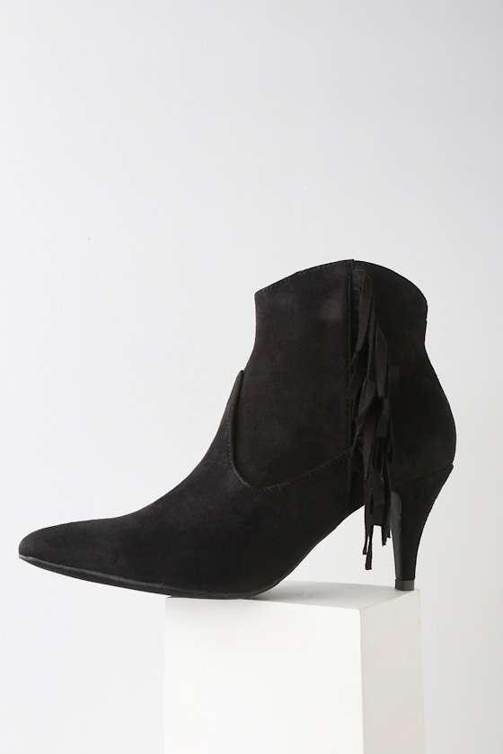 Cute Black Booties Fringe Ankle Booties Suede Ankle Booties