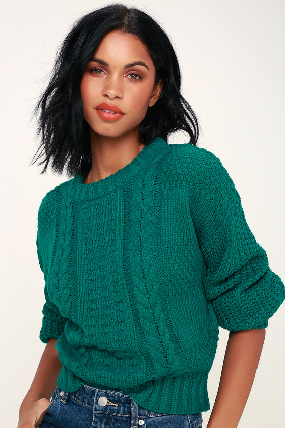 LUSH Sweater Jade Green Sweater Cable Knit Sweater Sweater