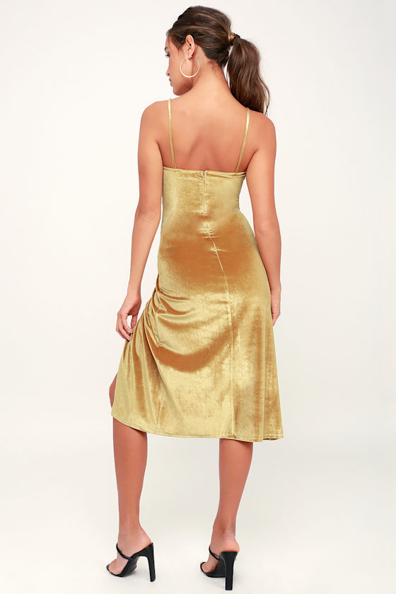 Chic Velvet Dress Mustard Yellow Dress Velvet Midi Dress