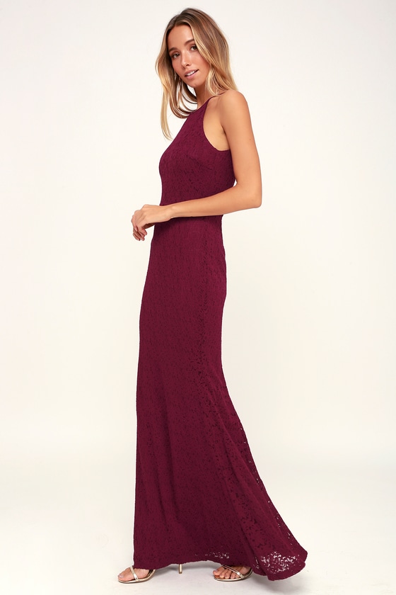Lovely Burgundy Dress - Lace Dress - Maxi Dress - Backless Dress