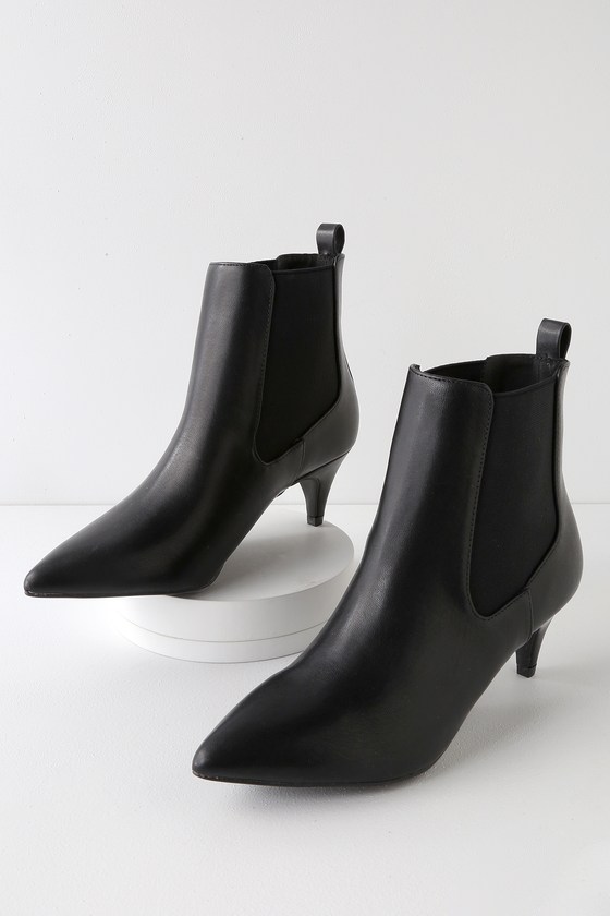 Chic Black Ankle Boots - Kitten Heel Boots - Pointed Toe Boots
