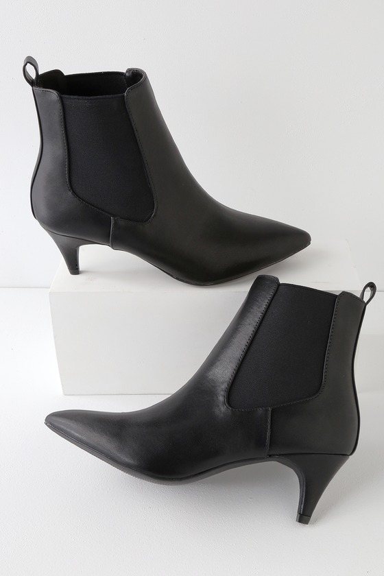 Chic Black Ankle Boots - Kitten Heel Boots - Pointed Toe Boots