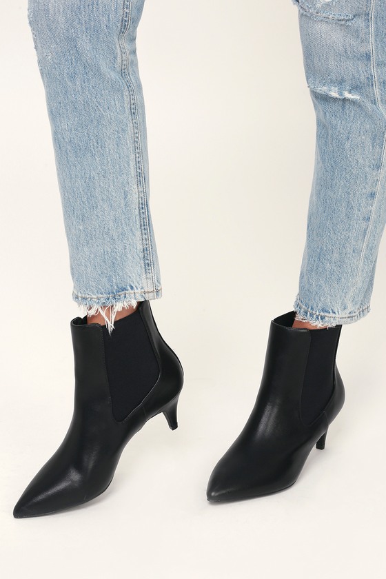 Chic Black Ankle Boots - Kitten Heel Boots - Pointed Toe Boots