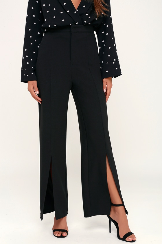 chic black trousers slit leg pants black wide leg pants city chic size chart