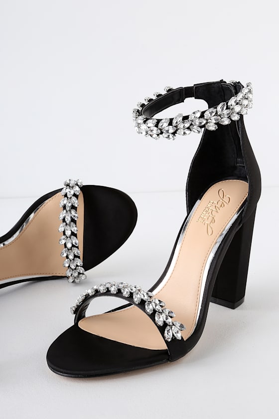 Jewel by Badgely Mischka Mayra Black Satin Ankle Strap Heels
