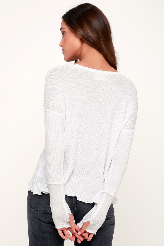 womens white long sleeve thermal top