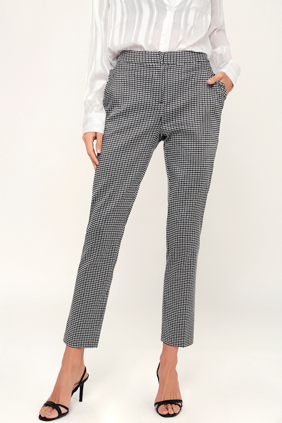 Cute Black and White Pants Plaid Pants Pin Check Pants
