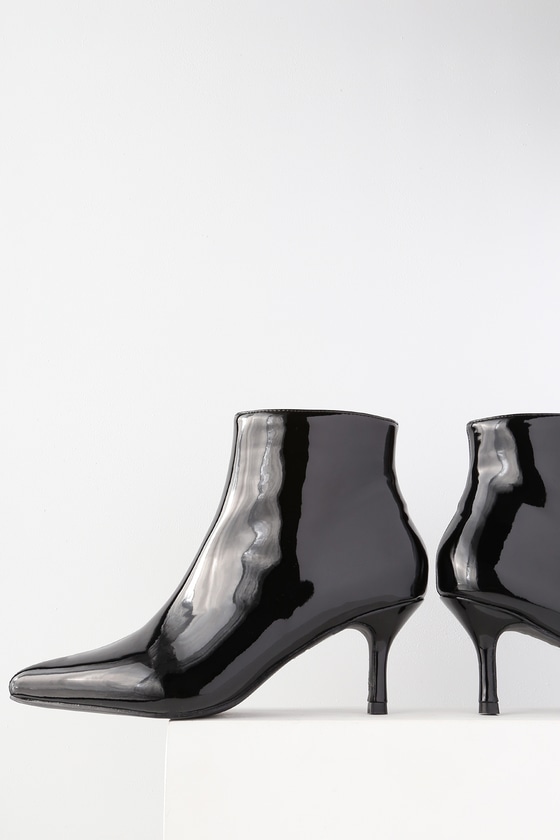 Chic Black Booties - Black Patent Booties - Kitten Heel Booites