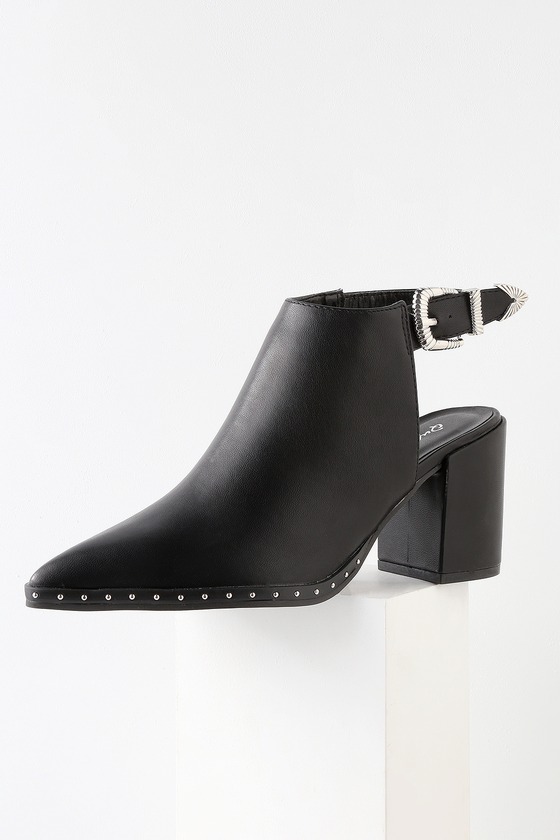 Chic Black Booties - Studded Ankle Booties - Vegan Cutout Boots