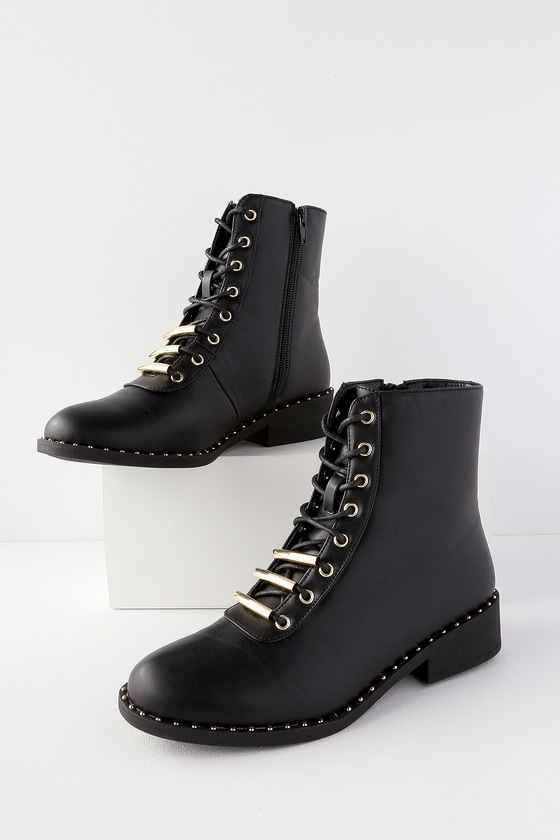 Cool Black Boots - Lace-Up Combat Boots - Vegan Leather Boots