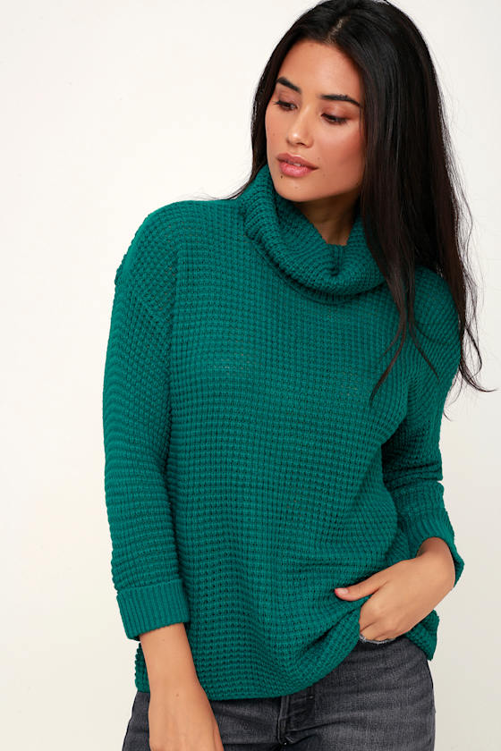 Jack by BB Dakota Catchin' Feels Teal Green Cowl Neck Sweater