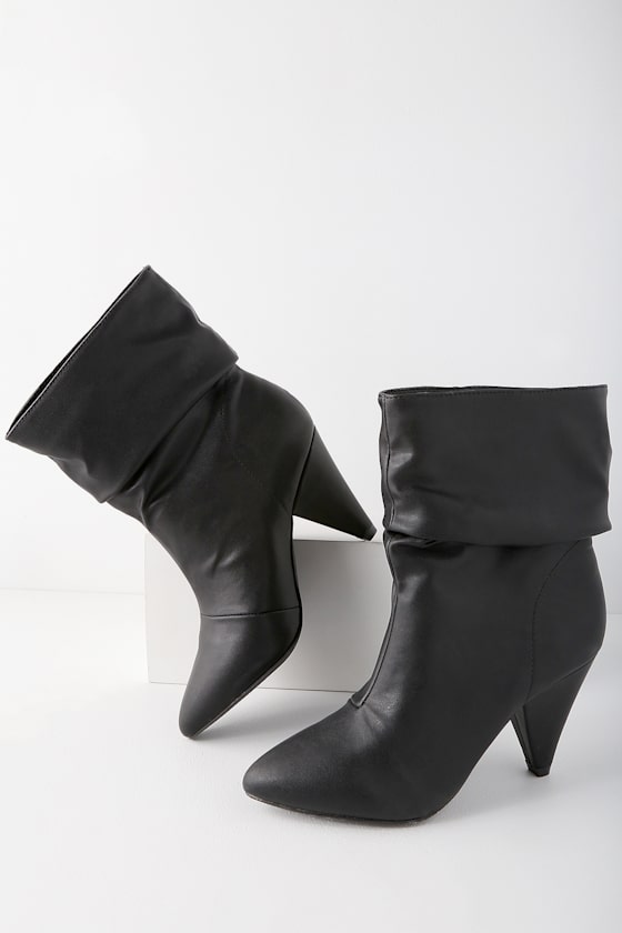 CUTEHEELS Women's Slip-On Mid-Calf Slouch Boots — Kitten Heel, Pointed Toe, Comfy & Chic For Office Or Night Out