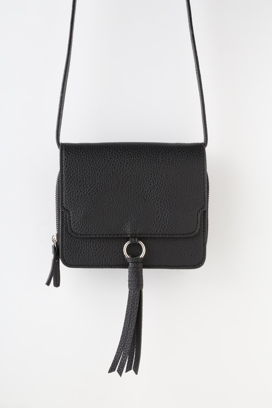 Cute Black Crossbody Bag - Vegan Leather Bag - Convertible Bag