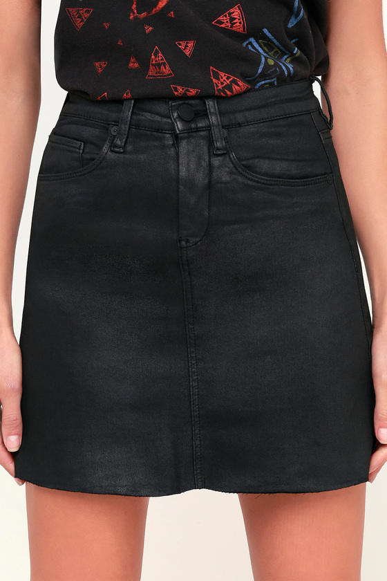 Blank NYC Spartacus - Black Denim Mini Skirt - Coated Denim Skirt