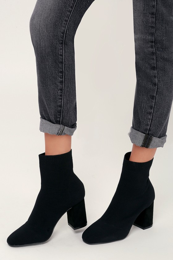 MIA Erika - Black Knit Booties - High Heel Booties - Sock Booties