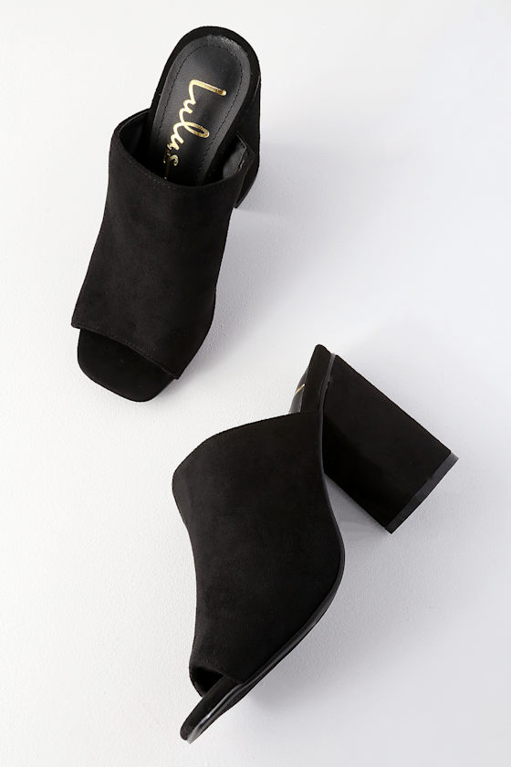 suede peep toe mules
