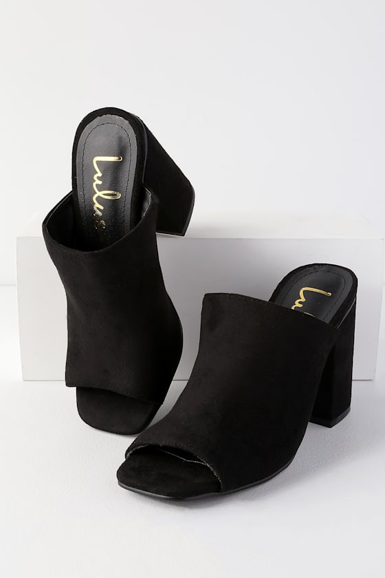 suede peep toe mules