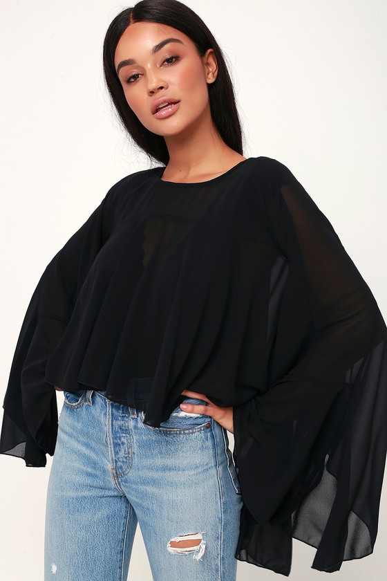 black flounce sleeve top
