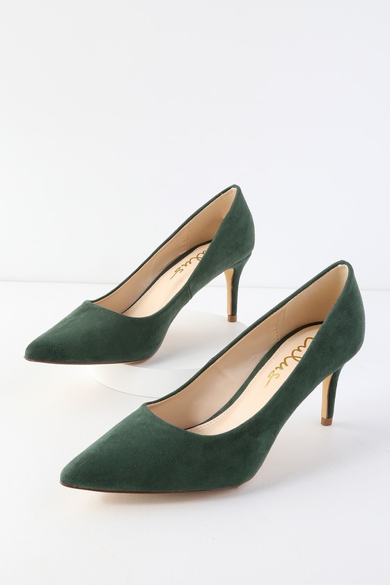 green suede pump