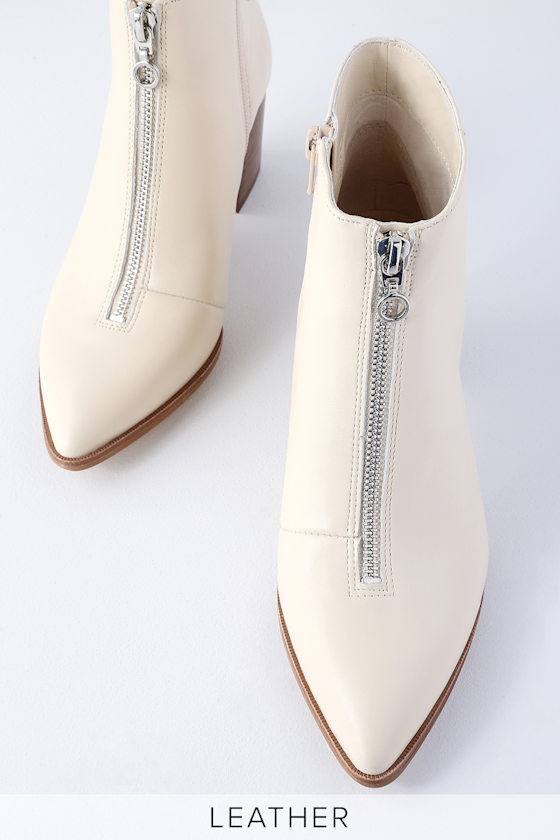 Sole Society Desiray Cream Leather Booties Front Zip Booties