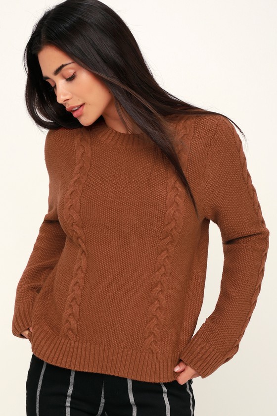 Cute Brown Sweater Cable Knit Sweater Lightweight Sweater