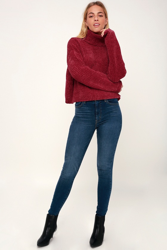 Blank NYC - Red Chenille Sweater - Chenille Turtleneck Sweater