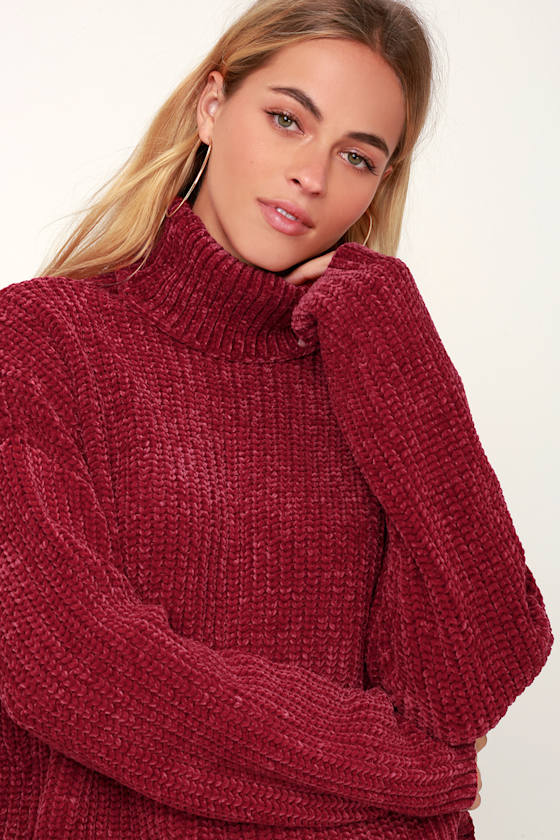 Blank NYC Red Chenille Sweater Chenille Turtleneck Sweater