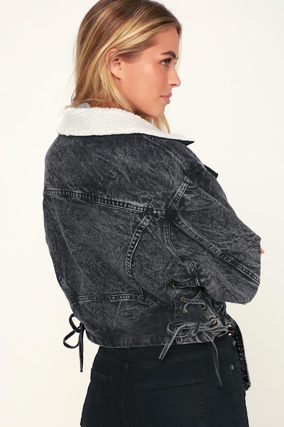 ASTR the Label Jefferson Black Denim Jacket Sherpa Jacket