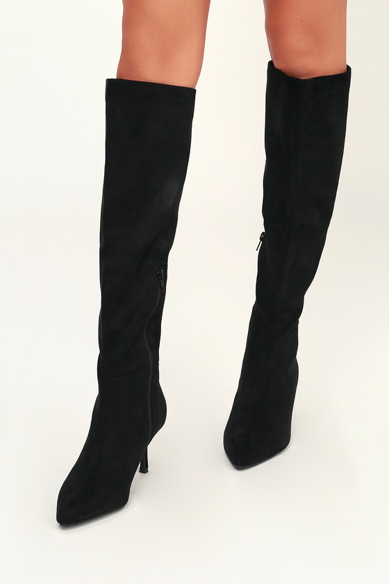 Chic Black Boots - Vegan Suede Boots - Knee-High Boots - Boots
