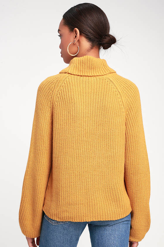 Cute Mustard Yellow Sweater Cowl Neck Sweater Knit Sweater