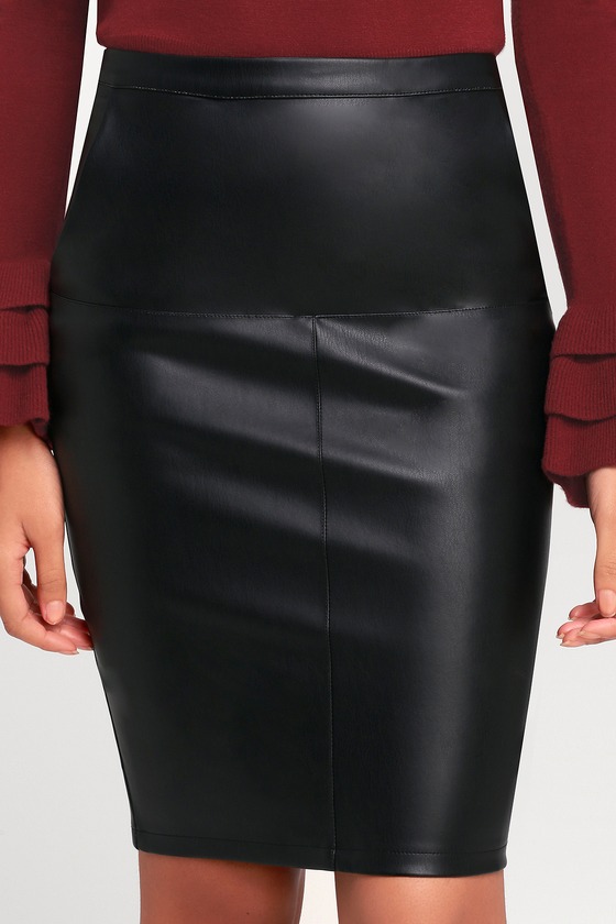 Chic Black Pencil Skirt - Vegan Leather Skirt - Pencil Skirt