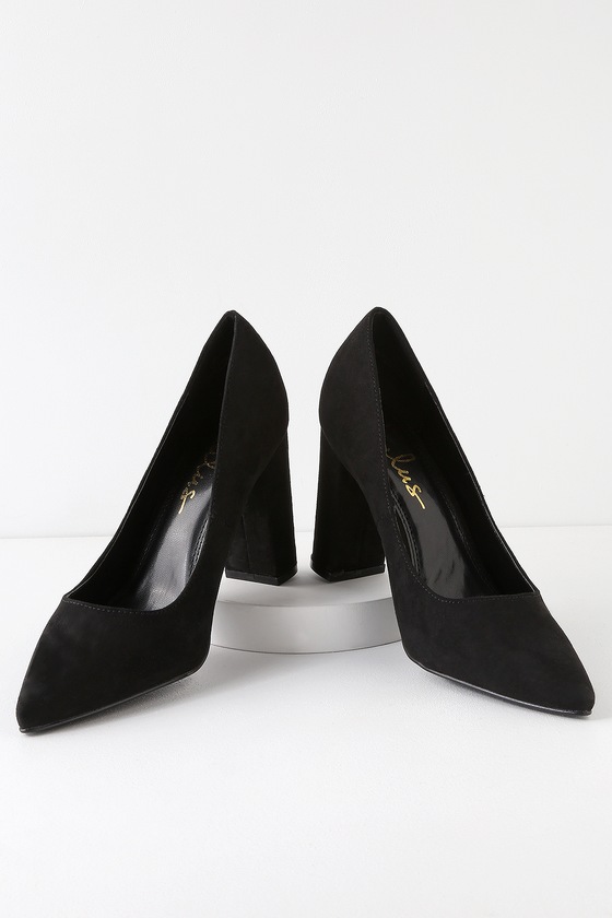 Classic Black Pumps - Vegan Suede Pumps - Pointed Toe Pumps