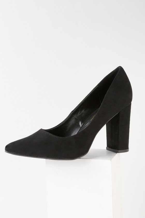 Classic Black Pumps Vegan Suede Pumps Pointed Toe Pumps