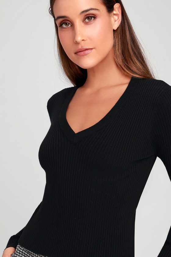 Cute Black Sweater - V-Neck Sweater - Black Sweater Top