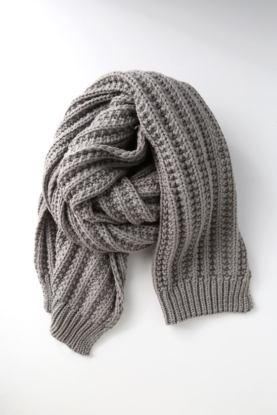 Cute Grey Scarf - Grey Knit Scarf - Chunky Knit Scarf