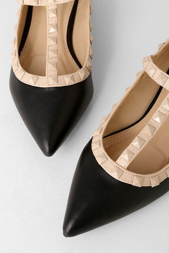 strappy black pointed heels