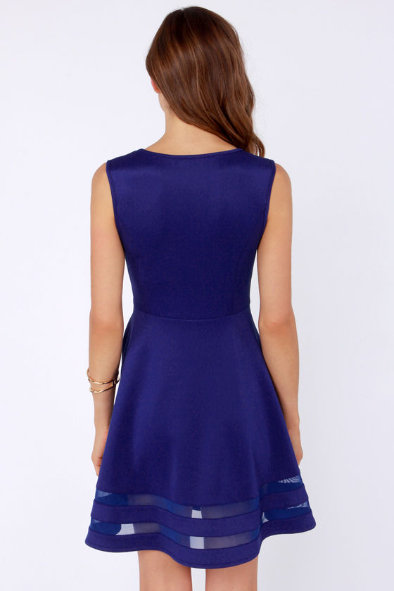 Unique Royal Blue Dress - Mesh Dress - Striped Dress - $44.00