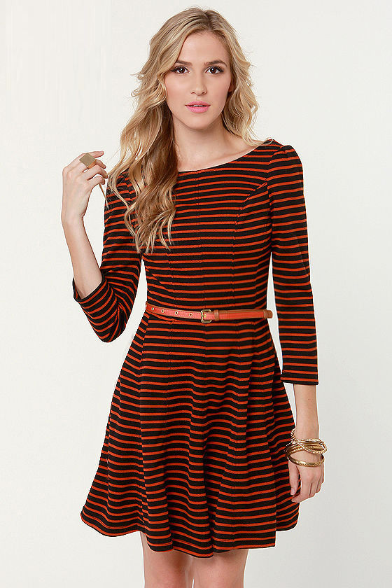 You Autumn Know Orange and Black Striped Dress - $76 : Fashion at Lulus.com