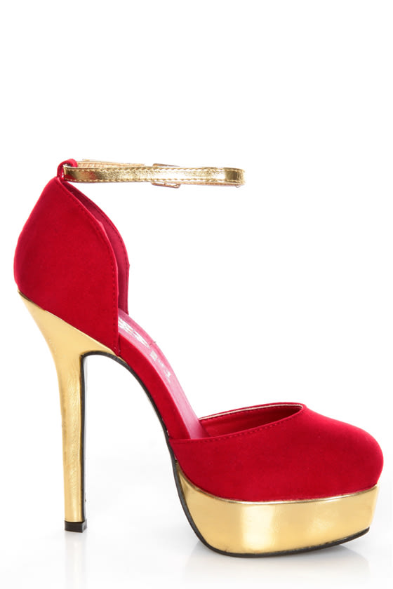 red and gold heels for prom