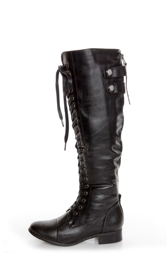 black lace knee high boots