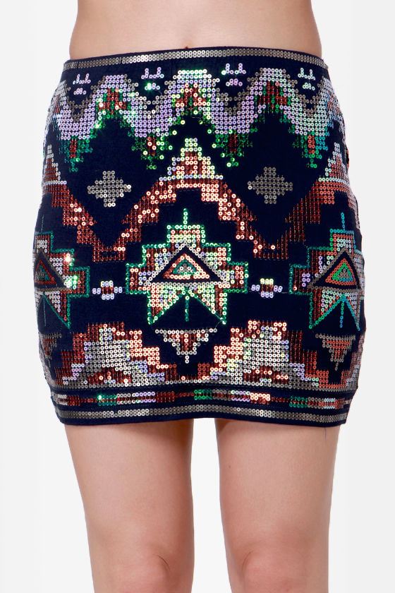 Sparkly Navy Blue Sequin Skirt Mini Skirt Southwest Skirt