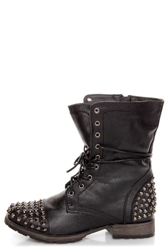 black studded lace up ankle boots