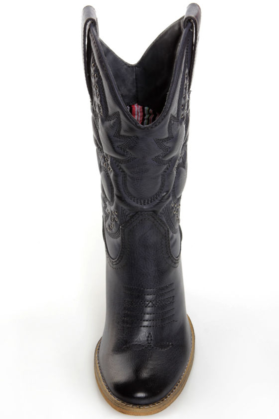 Very Volatile Denver Ink Blue Embroidered Cowboy Boots 78.00