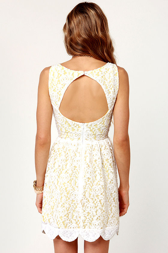 Pretty Lace Dress - White Dress - Backless Dress - $70.00