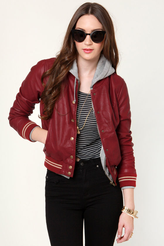 Obey Varsity Lover Jacket Red Hooded 102 00 Obey Varsity Lover Red Hooded Jacket