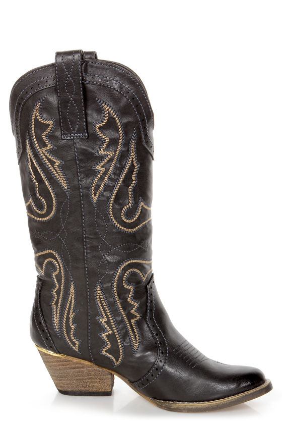 Very Volatile Raspy Black Embroidered Cowboy Boots - $89.00