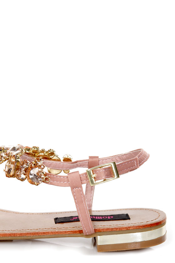 Dollhouse Radiant Rose Gold Rhinestone Studded Thong Sandals - $34.00