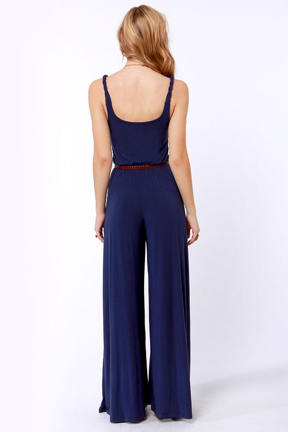 BB Dakota Lyric Jumpsuit - Navy Blue Jumpsuit - Belted Jumpsuit - $82.00