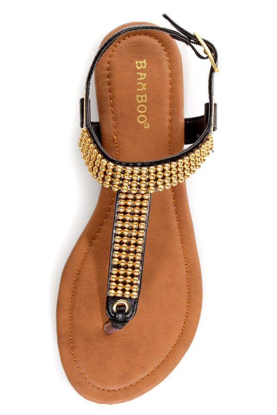 Bamboo Promise 03 Black and Gold Beaded Thong Sandals - $19.00